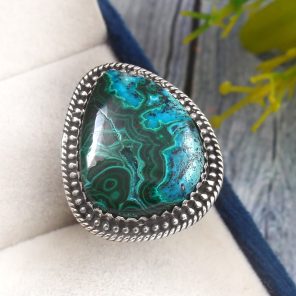Malachite Azurit Size US 9 925 Sterling Silver Ring (REXT21-36)