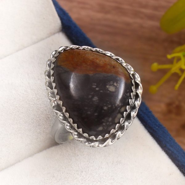Picasso Jasper Size US 12 925 Sterling Silver Ring (REXT40-116)