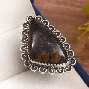 Picasso Jasper Size US 9 925 Sterling Silver Ring (REXT40-110)
