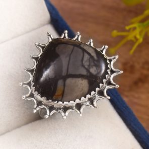 Picasso Jasper Size US 12 925 Sterling Silver Ring (REXT40-117)