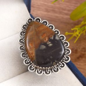 Picasso Jasper Size US 12 925 Sterling Silver Ring (REXT40-119)
