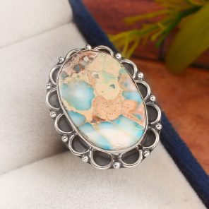 Sea Sediment Jasper Size US 6 925 Sterling Silver Ring (REXT52-56)