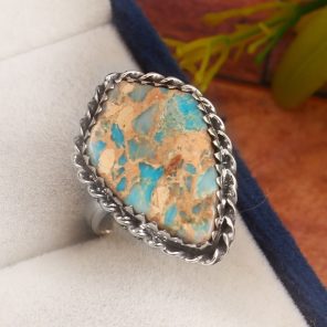 Sea Sediment Jasper Size US 6 925 Sterling Silver Ring (REXT52-57)
