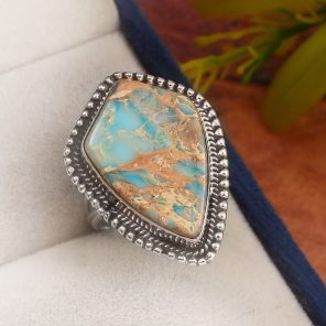 Sea Sediment Jasper Size US 6 925 Sterling Silver Ring (REXT52-59)