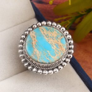 Sea Sediment Jasper Size US 9 925 Sterling Silver Ring (REXT52-82)