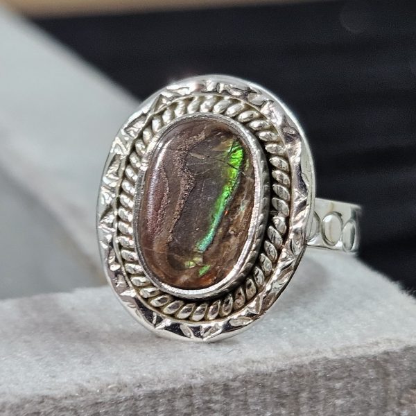 Ammolite Southwest Style Size US 8 925 Sterling Silver Ring (REXT14-52)