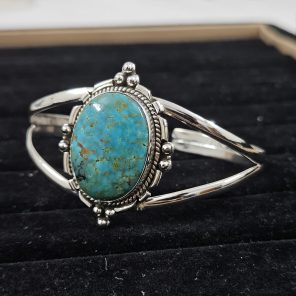 Kingman Turquoise Southwest Style 925 Sterling Silver Bangle Cuff (RS3-130)