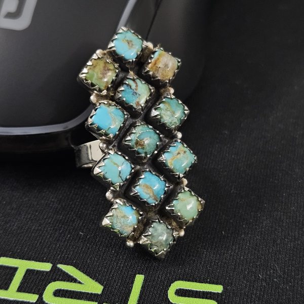 Mohave Turquoise Southwest Style 925 Sterling Silver Ring (REXT14-72)