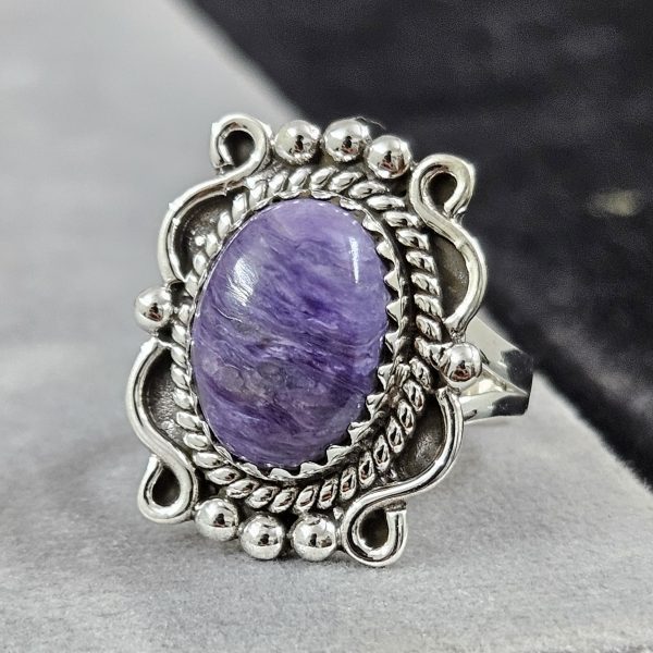 Charoite Southwest Style 925 Sterling Silver Ring (REXT58-1) - Image 2