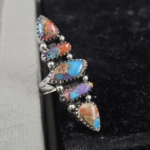 Pink Dahlia Turquoise 925 Sterling Silver Ring (REXT41-11)