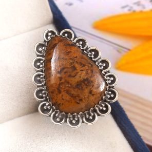 Indonesian Moss Agate Size US 8 925 Sterling Silver Ring (REXT60-40)