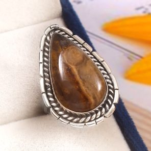 Indonesian Moss Agate Size US 6 925 Sterling Silver Ring (REXT60-69)