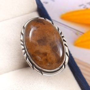 Indonesian Moss Agate Size US 7 925 Sterling Silver Ring (REXT60-71)