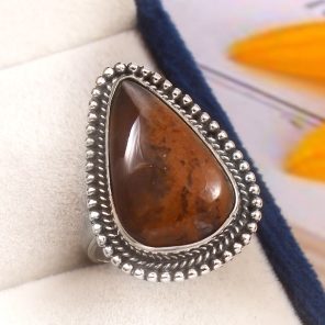 Indonesian Moss Agate Size US 7 925 Sterling Silver Ring (REXT60-36)