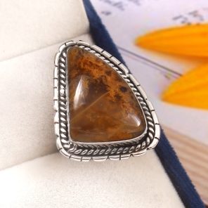 Indonesian Moss Agate Size US 8 925 Sterling Silver Ring (REXT60-72)