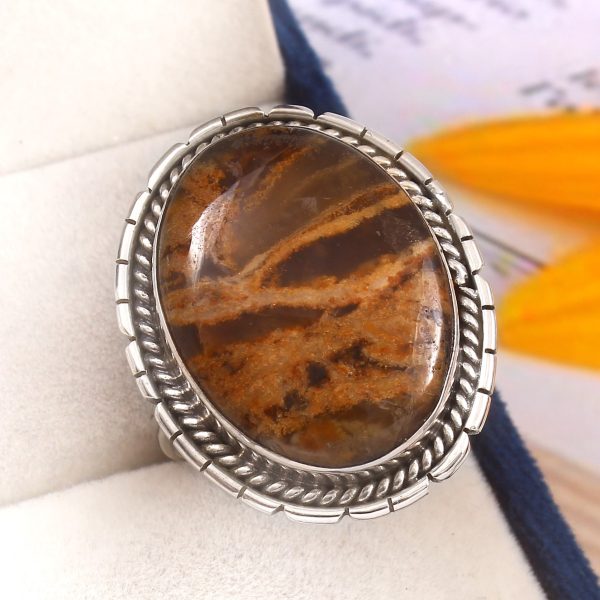 Indonesian Moss Agate Size US 12 925 Sterling Silver Ring (REXT60-74)