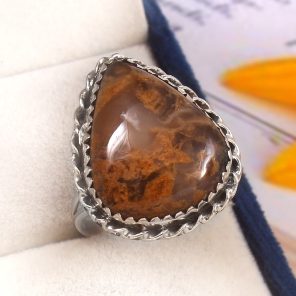 Indonesian Moss Agate Size US 12 925 Sterling Silver Ring (REXT60-65)