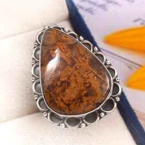 Indonesian Moss Agate Size US 10 925 Sterling Silver Ring (REXT60-51)