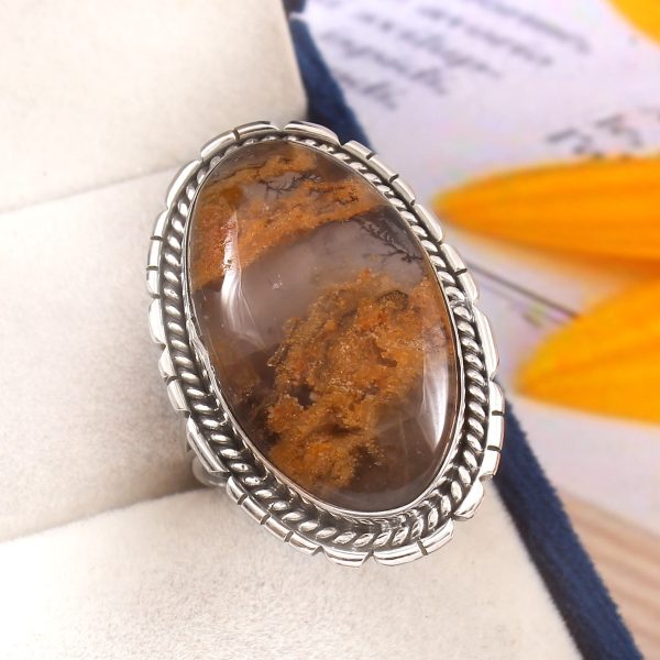 Indonesian Moss Agate Size US 12 925 Sterling Silver Ring (REXT60-75)