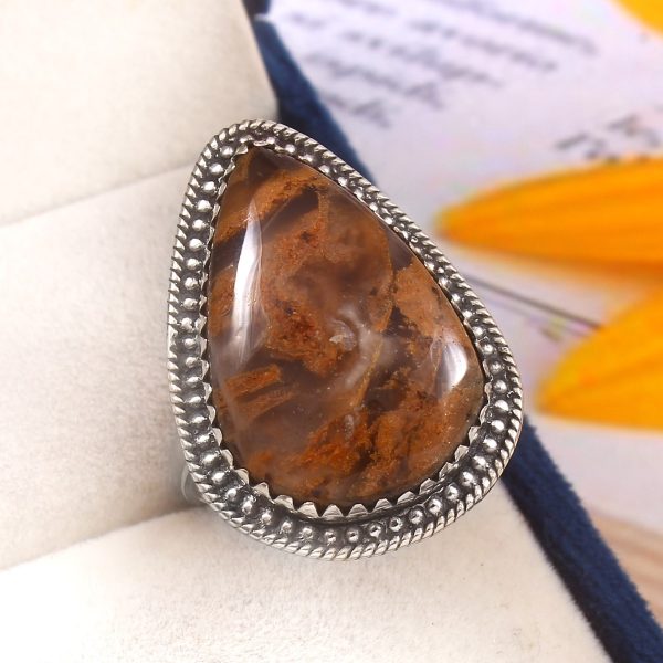 Indonesian Moss Agate Size US 11 925 Sterling Silver Ring (REXT60-60)