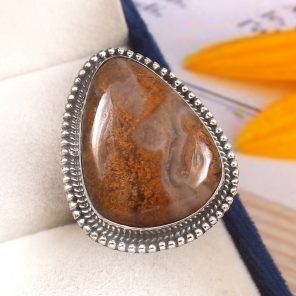 Indonesian Moss Agate Size US 10 925 Sterling Silver Ring (REXT60-53)