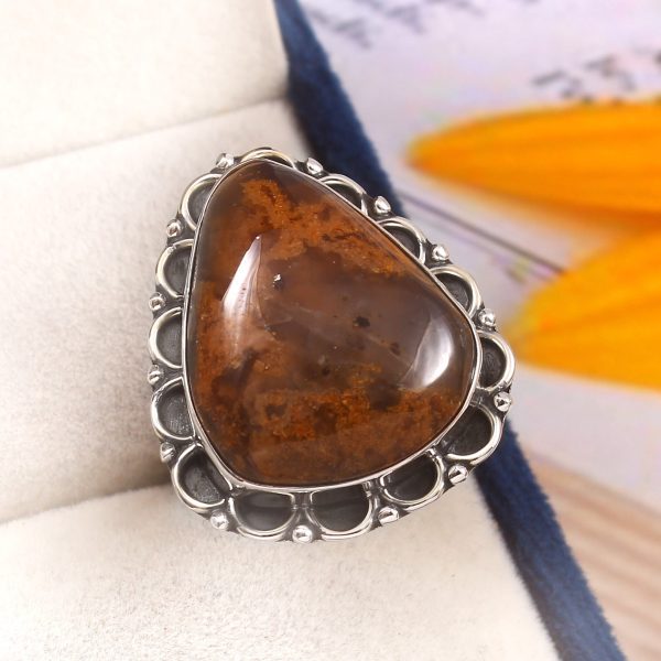 Indonesian Moss Agate Size US 10 925 Sterling Silver Ring (REXT60-54)