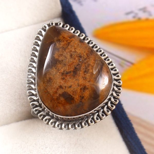 Indonesian Moss Agate Size US 11 925 Sterling Silver Ring (REXT60-61)