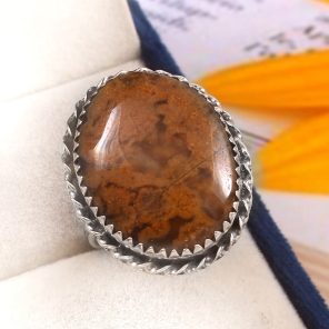 Indonesian Moss Agate Size US 12 925 Sterling Silver Ring (REXT60-67)
