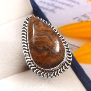 Indonesian Moss Agate Size US 5 925 Sterling Silver Ring (REXT60-35)