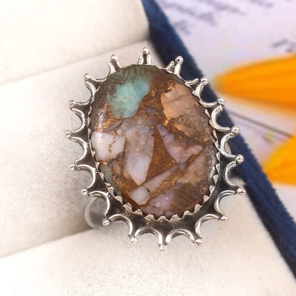 Pink Opal & Amazonite Size US 11 925 Sterling Silver Ring (REXT60-76)
