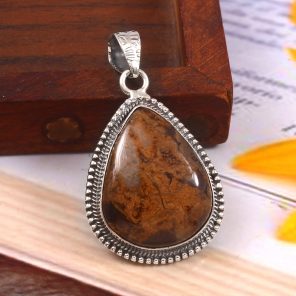 Indonesian Moss Agate 1.5" 925 Sterling Silver Pendant (REXT60-79)