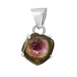 Watermelon Tourmaline 0.6" 925 Sterling Silver Pendant (RS114-200)