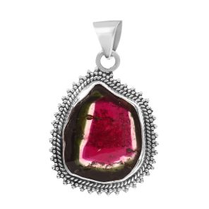 Watermelon Tourmaline 1.25" 925 Sterling Silver Pendant (RS114-227)