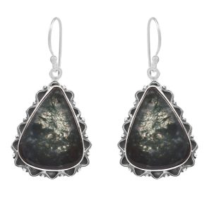 Moss Agate 1.75â€³ 925 Sterling Silver Earring (REXT72-57)
