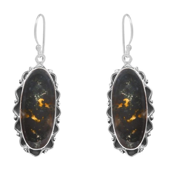 Moss Agate 1.75â€³ 925 Sterling Silver Earring (REXT72-58)
