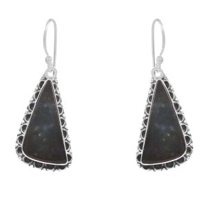 Moss Agate 1.5â€³ 925 Sterling Silver Earring (REXT72-60)