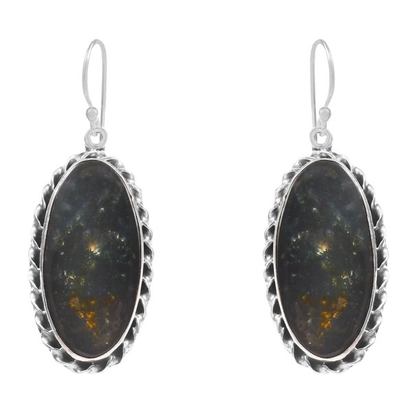 Moss Agate 1.5â€³ 925 Sterling Silver Earring (REXT72-66)