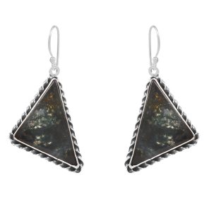 Moss Agate 1.5â€³ 925 Sterling Silver Earring (REXT72-69)