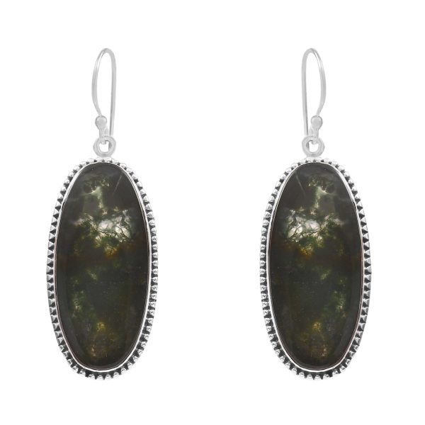 Moss Agate 1.75â€³ 925 Sterling Silver Earring (REXT72-70)