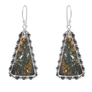 Moss Agate 1.75â€³ 925 Sterling Silver Earring (REXT72-71)