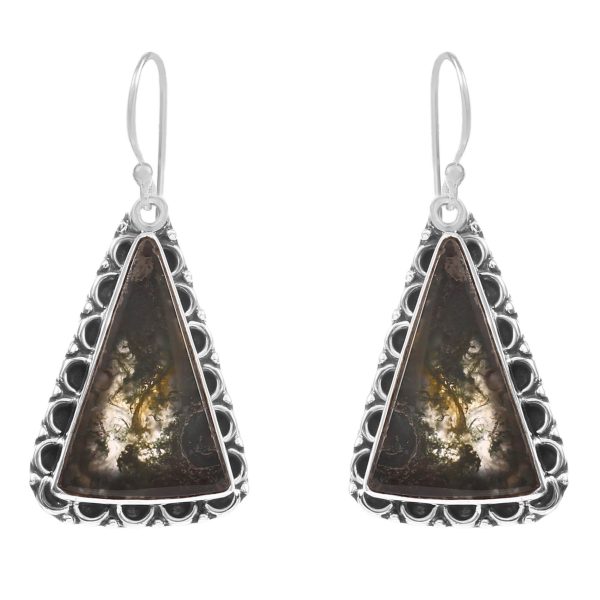 Moss Agate 1.75â€³ 925 Sterling Silver Earring (REXT72-74)