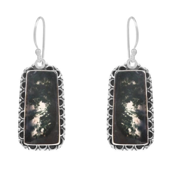 Moss Agate 1.75â€³ 925 Sterling Silver Earring (REXT72-76)