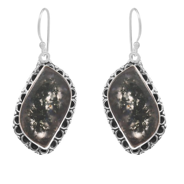 Moss Agate 1.75â€³ 925 Sterling Silver Earring (REXT72-78)