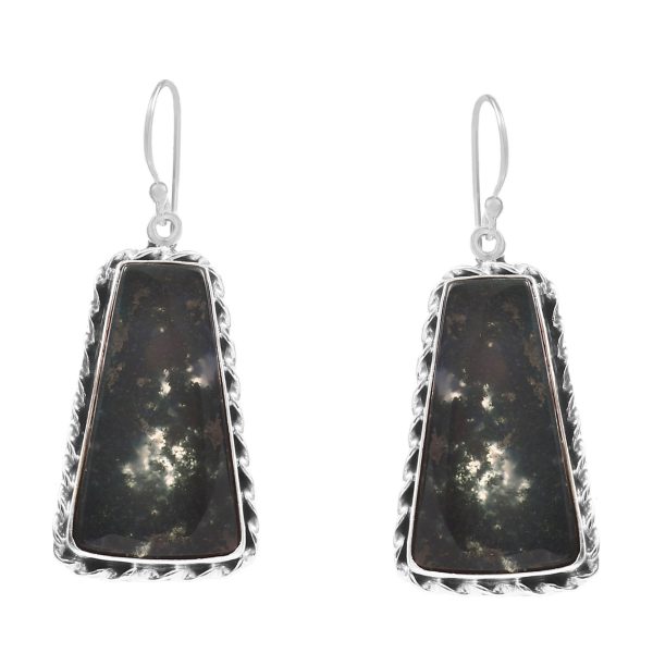 Moss Agate 1.75â€³ 925 Sterling Silver Earring (REXT72-83)