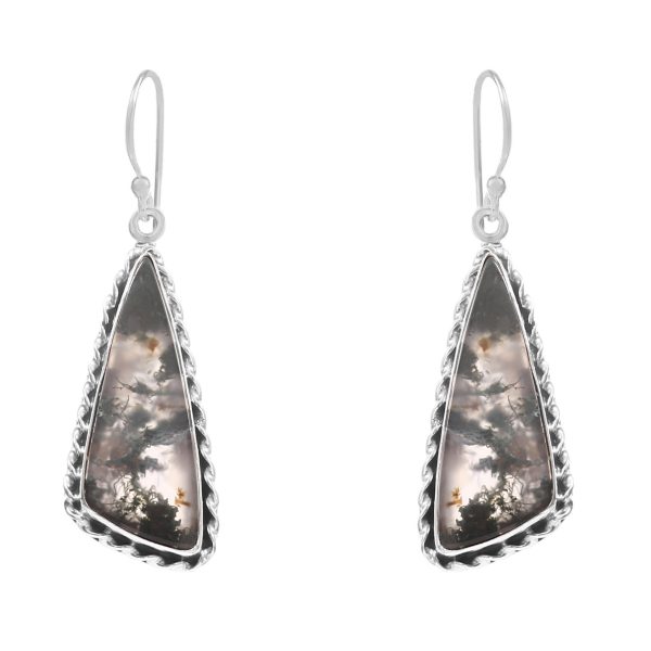 Moss Agate 1.75â€³ 925 Sterling Silver Earring (REXT72-85)