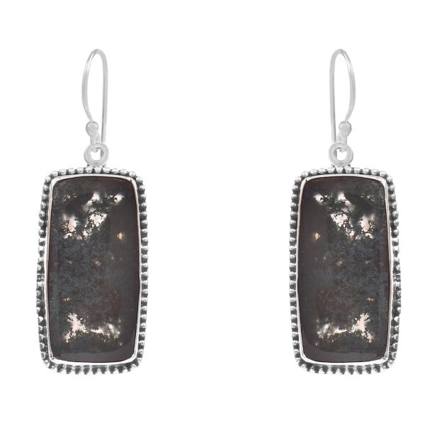 Moss Agate 1.75â€³ 925 Sterling Silver Earring (REXT72-86)