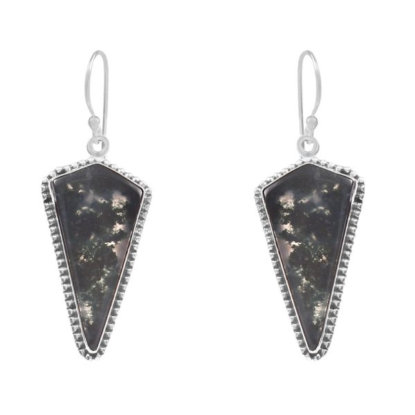 Moss Agate 1.75â€³ 925 Sterling Silver Earring (REXT72-88)