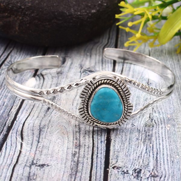 Fox Mine Turquoise 925 Sterling Silver Cuff Bangle (RS53-36)