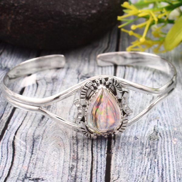 Ethiopian Opal 925 Sterling Silver Cuff Bangle (RS53-25)