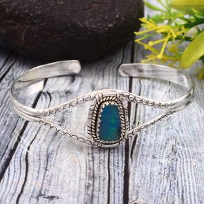 Australian Opal 925 Sterling Silver Cuff Bangle (RS53-10)